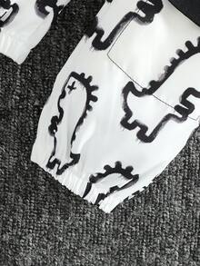 2 件装女婴酷炫恐龙印花短夹克和裤子套装 - 白色 - 查看 6