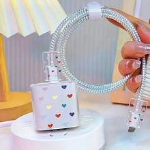 5 件/套蝴蝶/心形/恐龙图案数据线保护套适用于 iPhone，18-20w 充电器保护套，防破损、防刮、防尘 - 彩色 - 查看 7