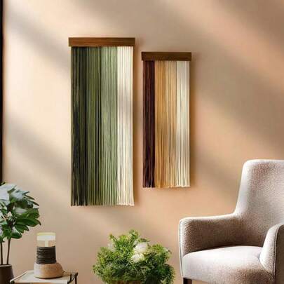 1 件流苏花边壁挂，波西米亚风格壁挂流苏装饰，手工木板流苏墙饰，适用于客厅、卧室、办公室