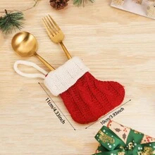 1pc Embroidered Letter Knitted Christmas Stocking Candy Gift Bag, Red,Christmas - Red - View 33