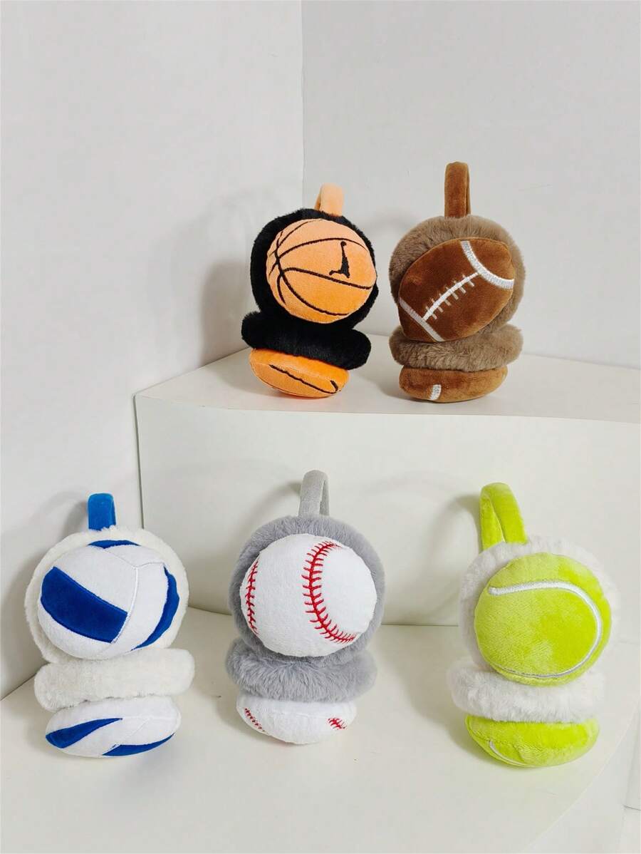 1 件装儿童男孩彩色卡通排球篮球装饰保暖耳罩，时尚运动风格，适合冬季户外穿着 - 均碼 - 查看 1