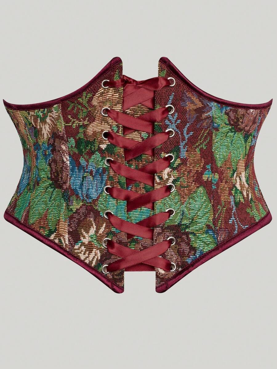 女式束身衣腰带 花朵系带 有骨胸下束身衣腰带 - 彩色 - 查看 1