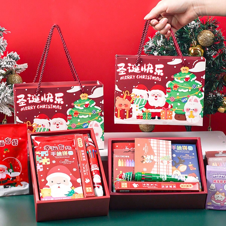 Christmas Party Favor Stationery Set, Cartoon Cute Premium Gift Box, 10