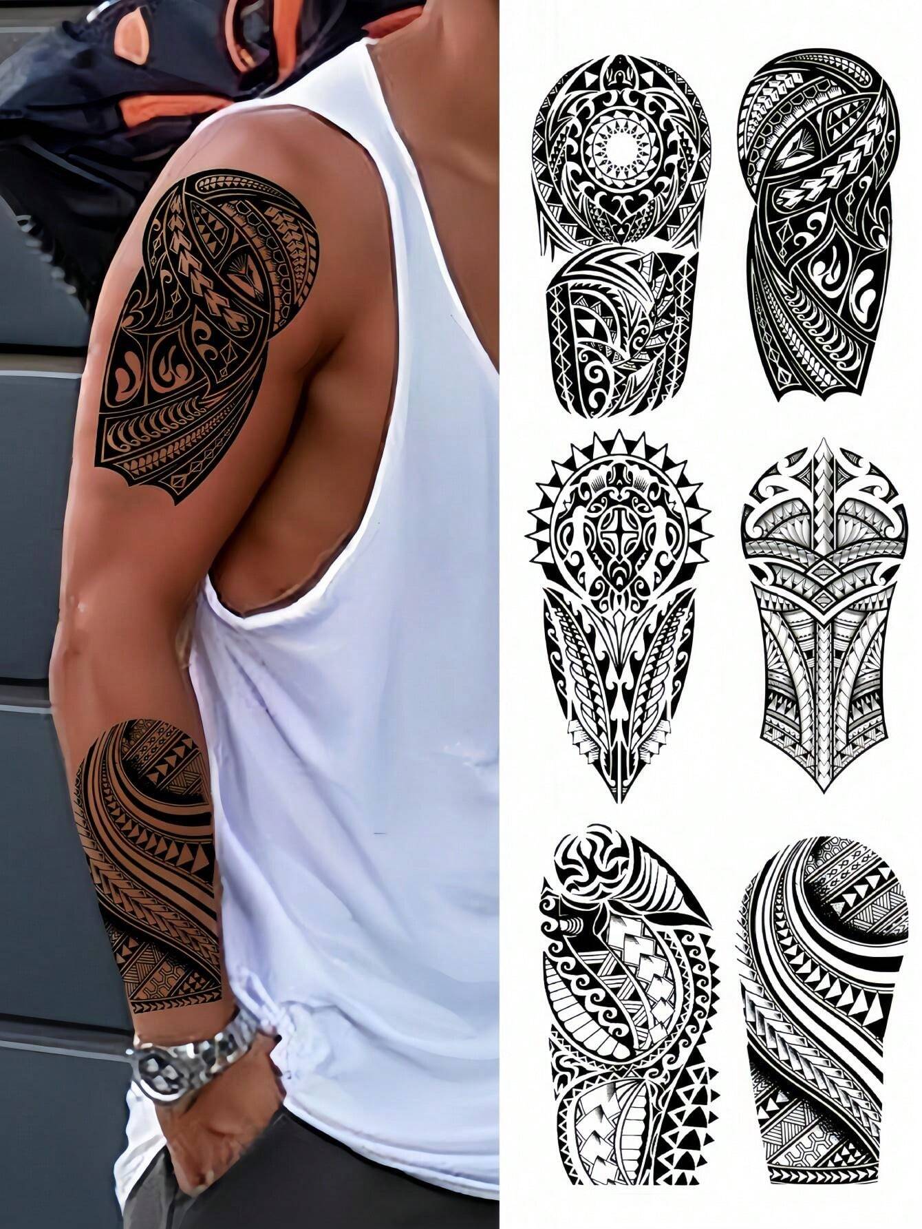 6 feuilles de tatouage temporaire pour hommes, tatouages totémiques