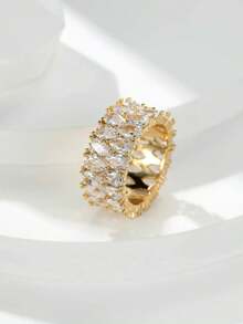 Nhẫn đính hôn bằng đá Cubic Zirconia hình giọt nước pha lê trắng sang trọng dành cho nữ Trang sức cưới màu vàng vàng dễ thương dành cho phụ nữ - Vàng - Xem 5