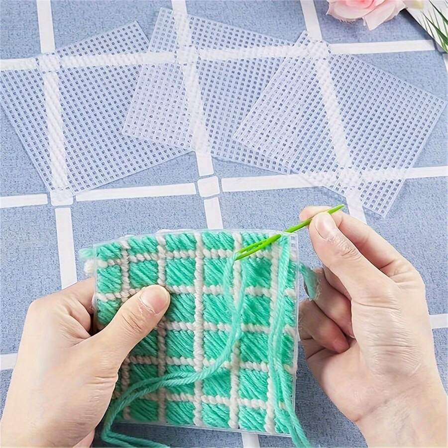 Pack Of 2pcs Plastic Mesh Canvas Sheets For Embroidery, Acrylic Yarn