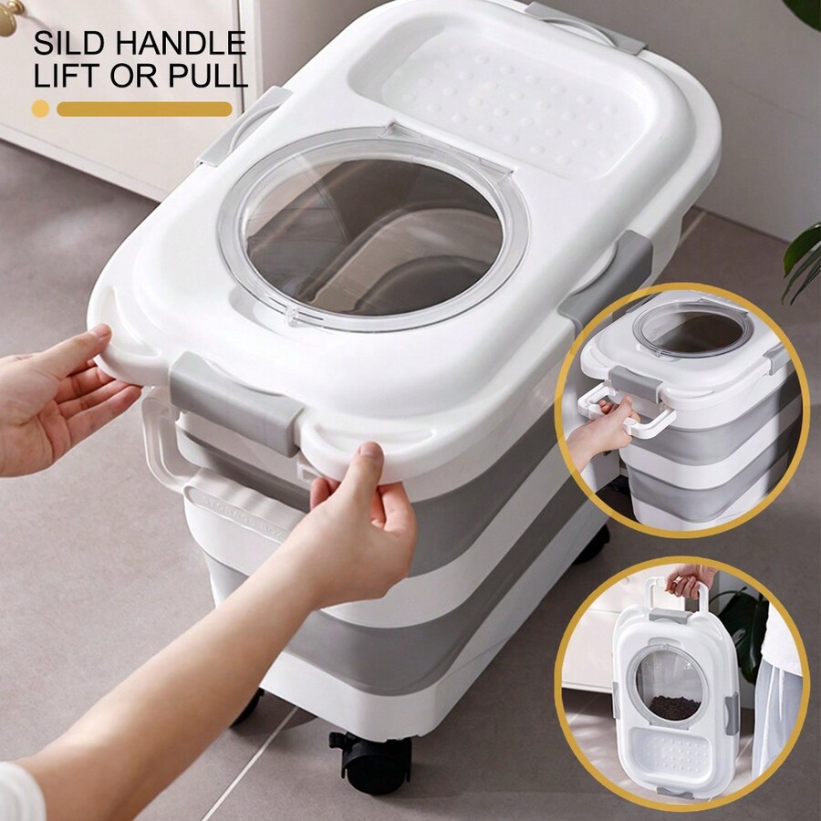 25 LB Collapsible Pet Food Container With Lids, Dog Food Storage