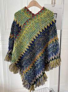 1pc Herringbone Tassel Shawl, Shawl Cape, Fashion Versatile Travel Poncho, Warm Scarf Wrap - Herringbone Fringed Shawl - View 12