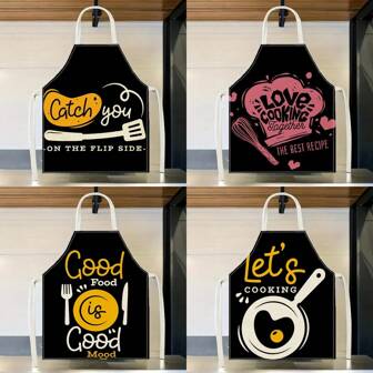 1pc Minimalist Pattern Linen Apron, Creative Funny Fashionable Prints, Waterproof Anti-Oil Easy To Clean, For Cooking Culinary Baking Kitchen, Creative Home Apron, Work Uniform