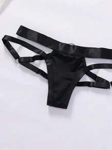 Women's Sexy Lingerie Set, Underwire Push-Up Bra, Garter Belt Set With Chain - Black - View 4