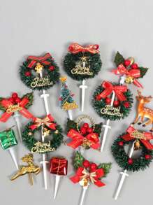 5/10/20 pezzi Decorazioni casuali per torte natalizie, festivi stuzzicadenti decorativi in plastica per decorare torte, senza elettricità, senza piume, decorazioni per dolci natalizi e compleanni con campanelle e fiocchi