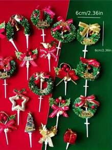 5/10/20 pezzi Decorazioni casuali per torte natalizie, festivi stuzzicadenti decorativi in plastica per decorare torte, senza elettricità, senza piume, decorazioni per dolci natalizi e compleanni con campanelle e fiocchi