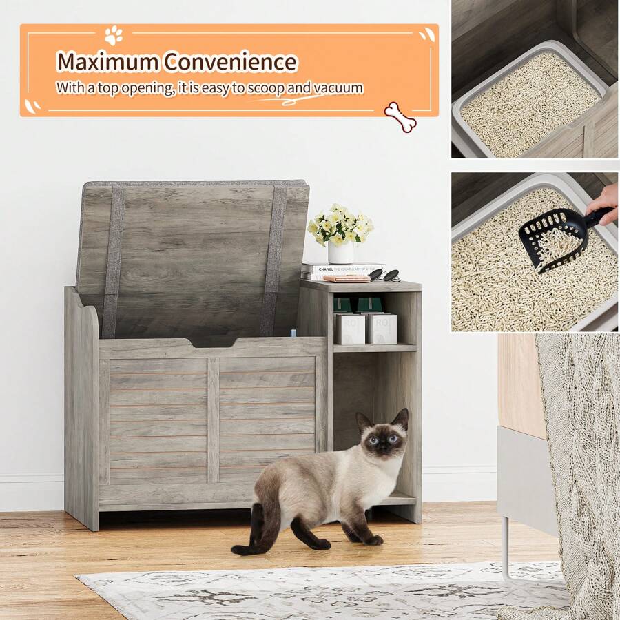 Garvee Litter Box Enclosure With Top Opening And Cushion, Hidden Cat