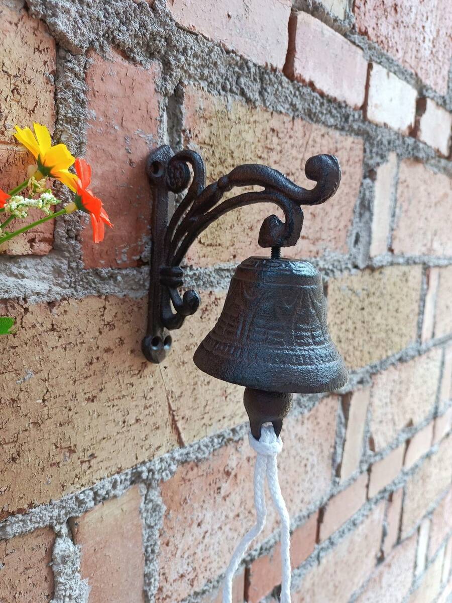 1 件欧洲复古铸铁工艺铁艺门铃壁饰手摇铃，适用于花园庭院酒吧装饰 - 鏽棕色 - 查看 1