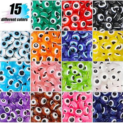 80 piezas/bolsa 15 estilos de cuentas de ojo malvado de 8 mm, dijes de ojo malvado, cuentas espaciadoras turcas para hacer joyas, pulseras, aretes, collares y manualidades DIY