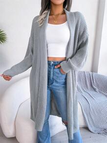 Women's Autumn And Winter Collar Long Cardigan Sweater Jacket Loose Fit Medium Long Style Simple Long Sleeved Versatile Temperament - 灰色 - 查看 3