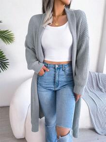 Women's Autumn And Winter Collar Long Cardigan Sweater Jacket Loose Fit Medium Long Style Simple Long Sleeved Versatile Temperament - 灰色 - 查看 5