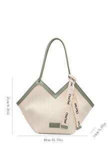 New Style Fashionable And Versatile Contrasting Color Edge Design, Embossed Design Large Capacity Double Handle Shoulder Tote Bag, Letter Embossed Decorative Shoulder Bag, Suitable For Traveling, Shopping, Commuting To Work, And Matching With A Silk Scarf Decorative Design.