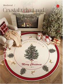 1 pieza Alfombra redonda, decoración de estilo atmosférico, alfombra de piso para sala de estar y dormitorio, alfombra con diseño de árbol, alfombra de tela antideslizante y de fácil cuidado, Noche de Campanas Navideñas, mejor regalo de decoración de habitación, decoraciones navideñas de cumpleaños, decoraciones navideñas de invierno, regalos navideños para el hogar, decoración navideña - Multicolor - Ver 5