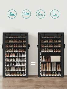 SONGMICS Zapatero de Tela de 10 Niveles, Zapatero con Funda Exterior de Tela 28 x 88 x 160 cm, para Zapatillas de Deporte, Tacones,Zapatillas, Marco de Metal, Negro