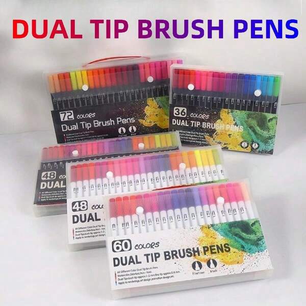 12/24/36/48/60/80/100/120 PCS Dual Markers Brush Pen Fine Double Tip Point Art Marker For Adult Coloring Hand Lettering Writing Planner Journal Note Calligraphy Drawing Art Craft School Supplied,Back To School
