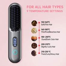 Máy duỗi tóc không dây - Lược duỗi tóc cầm tay, Pin 9600mAh, Công nghệ Plasma, 9 chế độ cài đặt nhiệt độ & Màn hình LED, Dùng khi đi du lịch & ở nhà - màu xám kim loại - Xem 4
