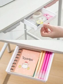 2pcs Hidden No Drill Desk Drawer Under Desk Storage Box With Large Capacity For Office Table, Pull-Out Design Desk Organizer Decorations Autumn Decor Festival Decor Room Decor Home Decor Fall Decor Bedroom Decor