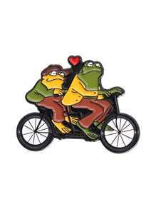 1pc Frog And Toad Enamel Pin Customized Double Bicycle Brooch Cartoon Animal Jewelry Gift For Friends - Multicolor - View 12