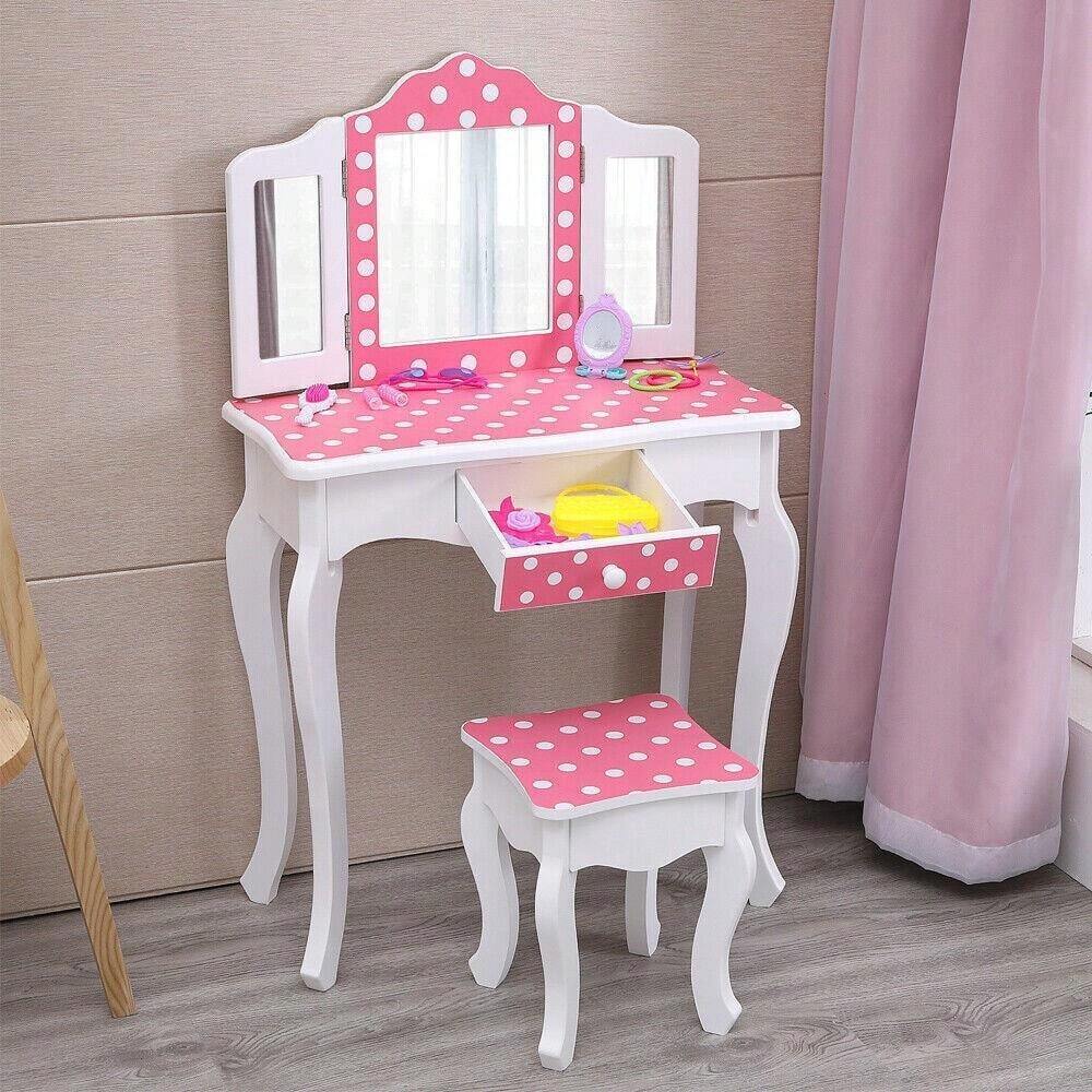 Kids Vanity Set With Mirror 2 In 1 Princess Dressing Vanity Table