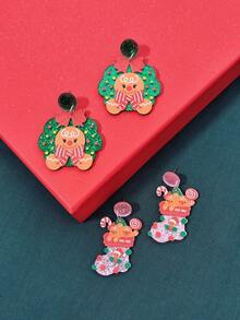 1 cặp bông tai Giáng sinh bằng nhựa hình người bánh gừng dễ thương, trang trí ngày lễ cho phụ nữ - Người đàn ông bánh gừng Giáng sinh - Xem 8