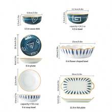 Bộ đồ ăn bằng gốm sứ, chủ đề phong cách Nhật Bản với nhiều sự kết hợp bao gồm đĩa, bát, đĩa đựng nước sốt, dùng cho salad, súp, món tráng miệng, sử dụng trong nhà bếp và phòng ăn làm quà tặng Giáng sinh - Nhiều màu - Xem 2