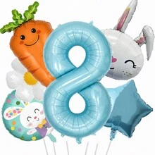 浅蓝色编号 1-9 兔子和胡萝卜感恩节派对用品，适合生日聚会的室内和室外装饰 - 彩色 - 查看 9