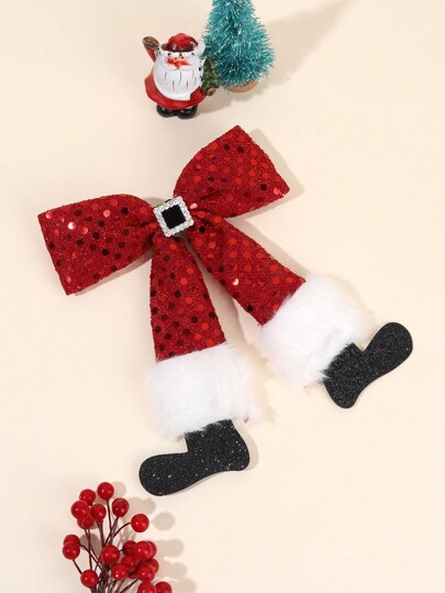 1pc Christmas Santa Claus Hair Bow Clips,Shiny Girls Alligator Clips,Christmas Party Hair Accessories,Christmas Accessories