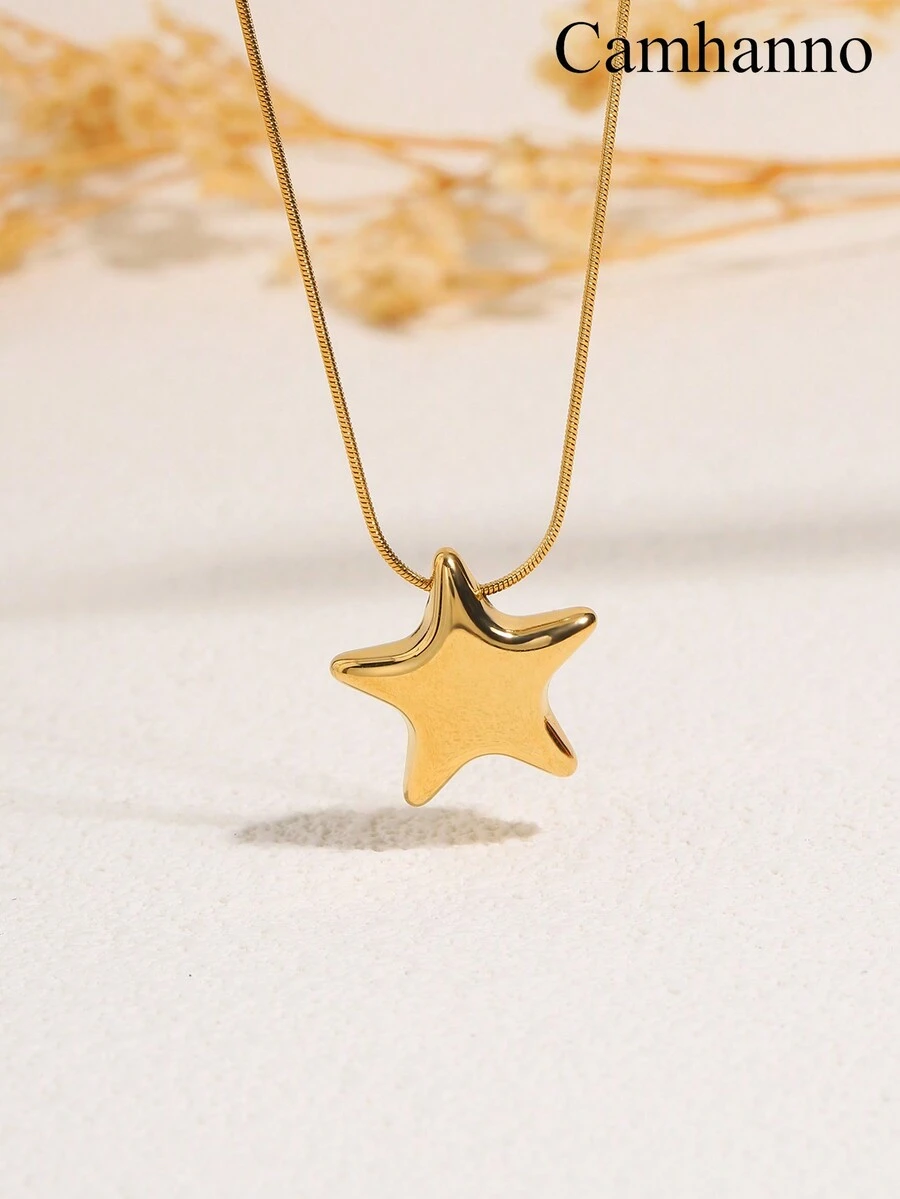 Camhanno 1 不锈钢圆形蛇星项链，精致、时尚、独特设计 - 非常适合搭配和送给朋友、家人和母亲的礼物 - 金色 - 查看 1