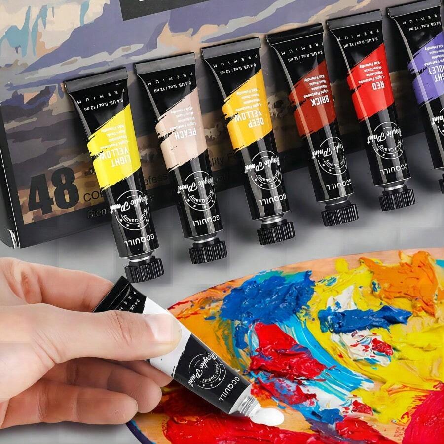 48 Color Paint Set 48 Acrylic Paints, Color Palette, 6 Paintbrushes