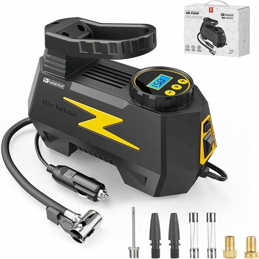 Tire Inflator Portable Air Compressor, 12V Tire Air Pump With LED And