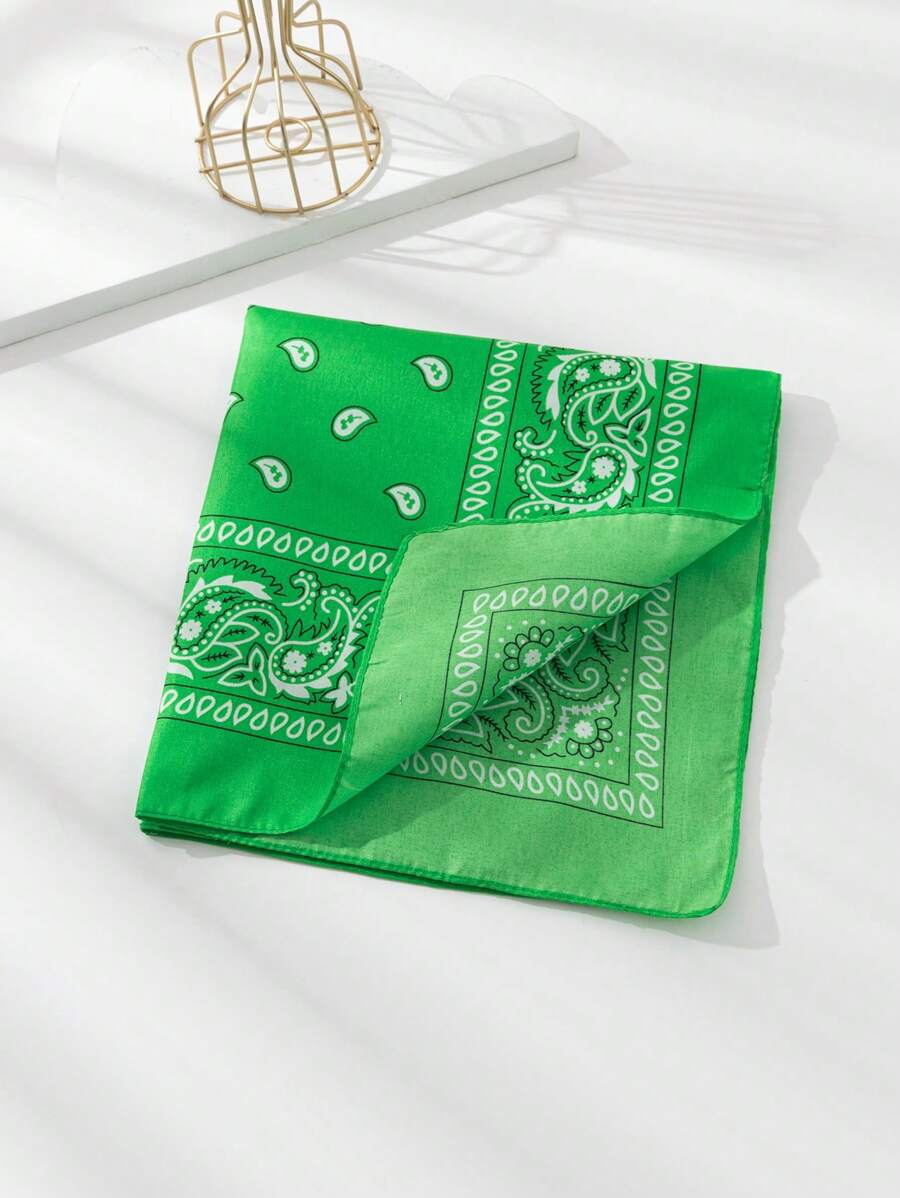 1pc Unisex 55*55cm Paisley Printed Square Scarf, Outdoor Riding Face Mask Neck Gaiter - Fluorescent Green - View 1