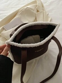 1pc Brown PU Leather Zipper Rivet Inlaid Letter Print Fashionable Versatile Solid Color Shoulder Bag For Women, Suitable For Daily Use - Coffee Brown - View 7