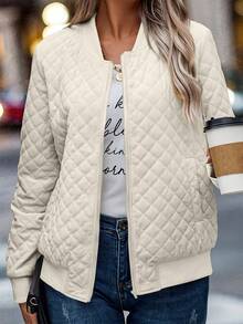 Leichte Damen Bomberjacke Steppjacke Gesteppt Mantel Herbst Winddicht Warm Reißverschluss mit Tasche Stehkragen Oberbekleidung für Herbst Damenbekleidung