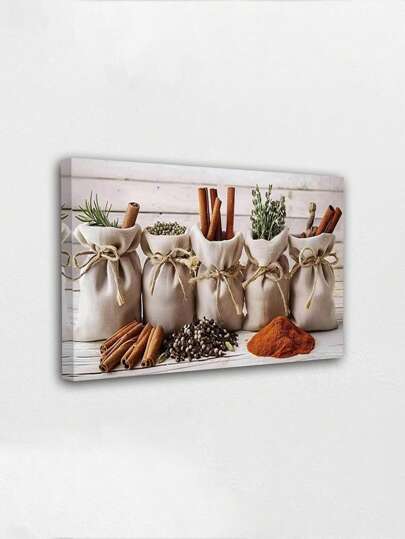 1 لوحة جدارية للمطبخ، طباعة على قماش فريدة للتوابل والأعشاب الكبيرة، ديكور جداري للمطبخ على قماش كبير، صور جدارية للمطبخ، ديكور جداري للمطبخ، إطار خشبي جاهز للتعليق، هدايا ملصقات لعيد الميلاد والتخرج وديكور المطبخ