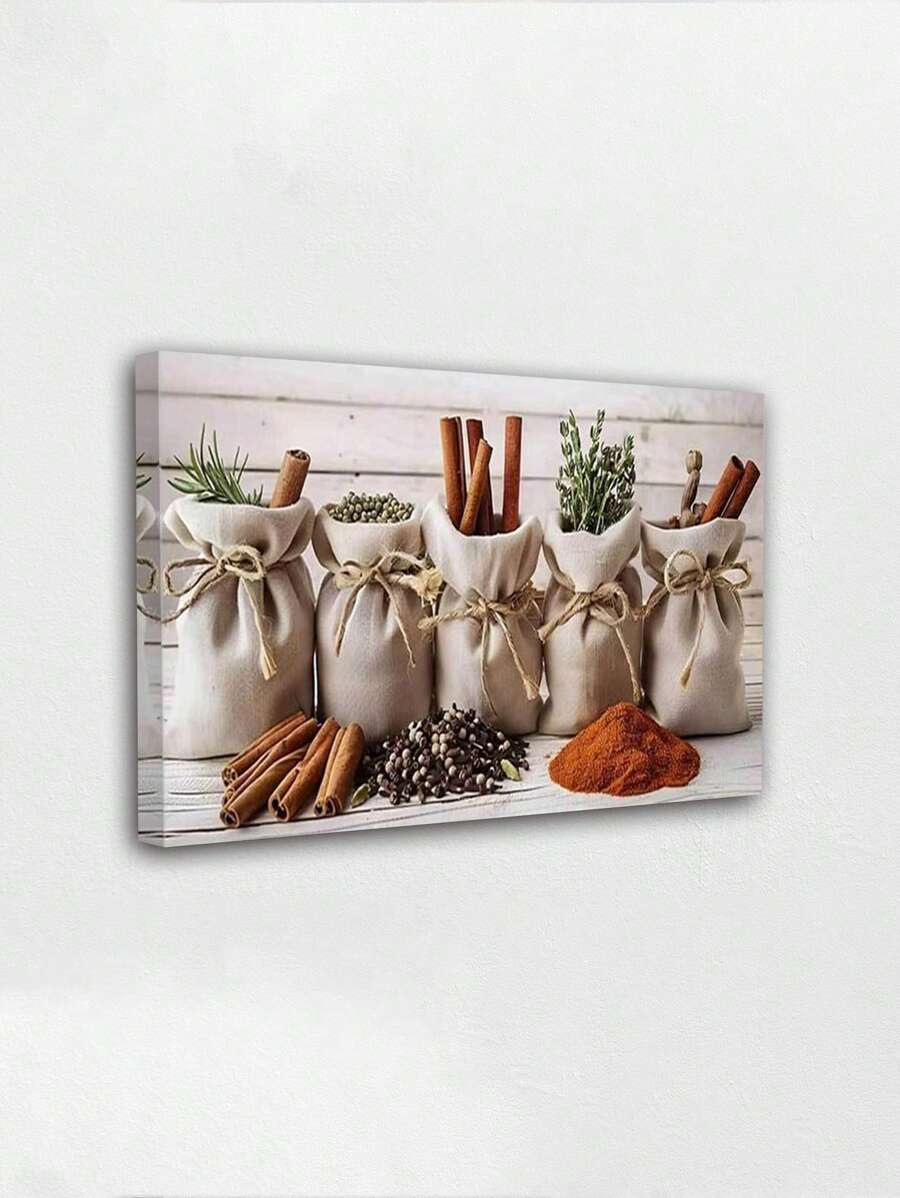1 件厨房帆布墙面装饰画，香料和香草大型独特帆布画，大型厨房帆布墙面装饰画，厨房帆布墙面装饰画，厨房图片墙面装饰画，厨房墙面装饰画，可直接悬挂的木制画框，海报礼物生日毕业厨房装饰画 - 彩色 - 查看 1
