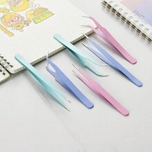 6 件不锈钢马卡龙彩色镊子 防静电精密 3D 贴纸珠宝钳镊子美甲工具 - 彩色 - 查看 13