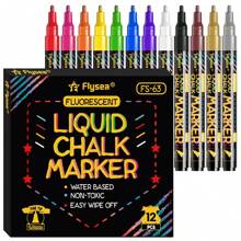 12 Colors Liquid Chalk Markers, Dry Erase And Window Markers Suitable For All Non-Porous Surfaces, Great For Restaurant Menu Boards, Coffee Boards, Chalkboards, Whiteboards, Blackboards, LED Writing Boards, Window Signs, Car Windows, Kids Art, School Work, Food Containers, Glass, Ceramic Mugs, Etc.,School Supplies,Back To School