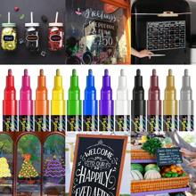 12 Colors Liquid Chalk Markers, Dry Erase And Window Markers Suitable For All Non-Porous Surfaces, Great For Restaurant Menu Boards, Coffee Boards, Chalkboards, Whiteboards, Blackboards, LED Writing Boards, Window Signs, Car Windows, Kids Art, School Work, Food Containers, Glass, Ceramic Mugs, Etc.,School Supplies,Back To School