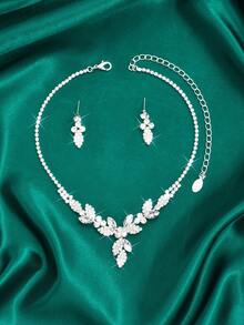 1 Bộ trang sức vòng cổ và hoa tai pha lê hình lá tối giản dành cho nữ, thích hợp để đeo hàng ngày, đám cưới, tiệc chiêu đãi và tiệc tùng (Sản phẩm không bao gồm hộp) - bộ trang sức - Xem 2