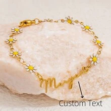1 pièce Bracelet en acier inoxydable plaqué or 18 carats avec petite chaîne de marguerites personnalisée avec un nom, mode et polyvalent pour un usage quotidien pour femme