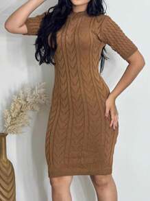 Midi Dress In Modal Knit Short Sleeve High Quality Summer Fashion Griffi Tricot - Rỉ Nâu - Xem 2