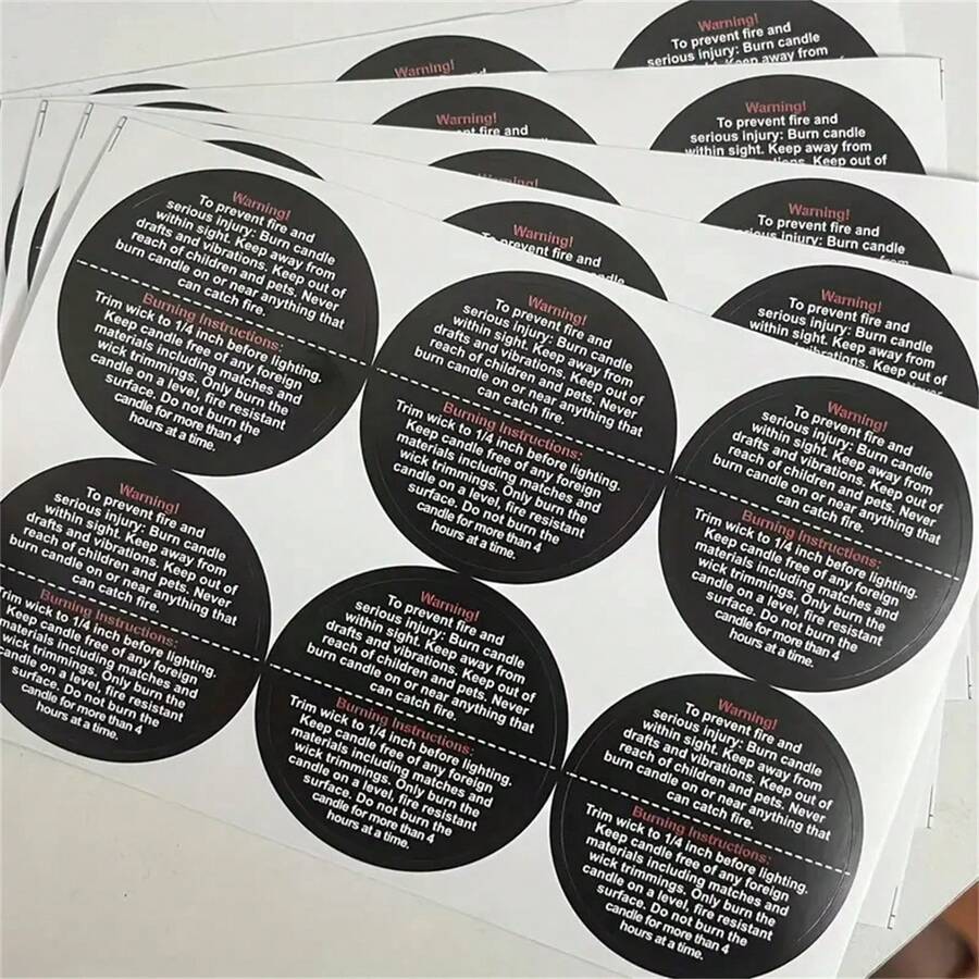 48pcs Wax Candle Warning Stickers 8pcs Black And Assorted Color Paper