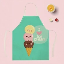 1pc Ice Cream Pattern Linen Apron, Creative & Fashion Print Household Cleaning Apron, Waterproof & Oil-Proof Easy Cleaning Cooking Baking Apron, Creative Home Apron, Work Uniform