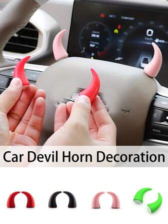 2pcs Cute Devil Horns Shaped 3D Decor Stickers For Car Steering Wheel, Dashboard, Rearview Mirror, Motorcycle, Helmet Decoration Accessories